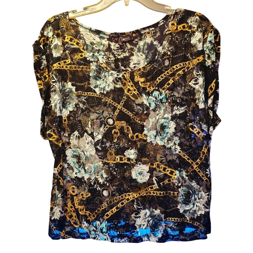 Almost Famous lace chain and floral semi sheer y2k blouse size large